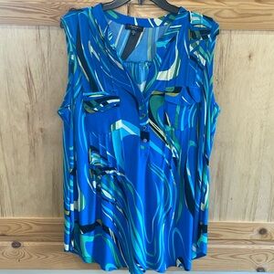 Cocomo women’s blue printed sleeveless blouse shirt size 1X